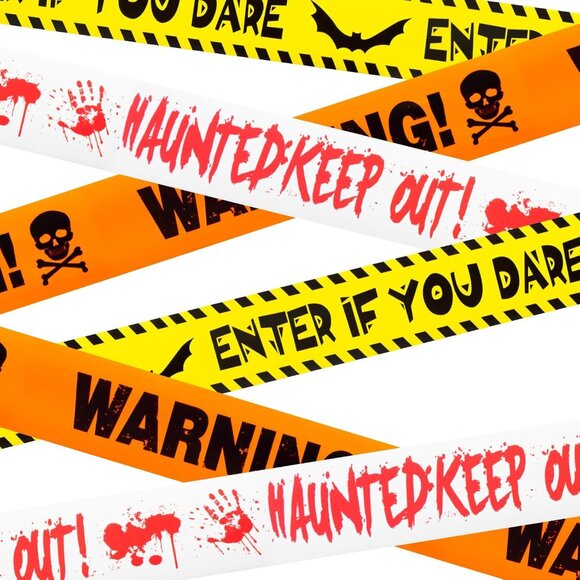 Lot of 3 Rolls Halloween Caution Tape-Haunted+Enter If You Dare+Warning New - Picture 2 of 8
